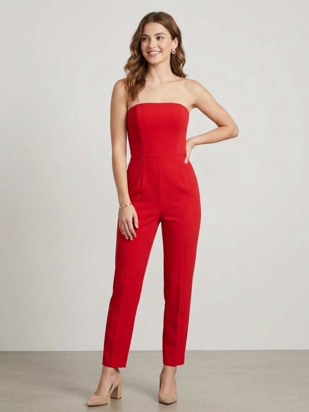 Express Bold Red‎ Strapless Jumpsuit